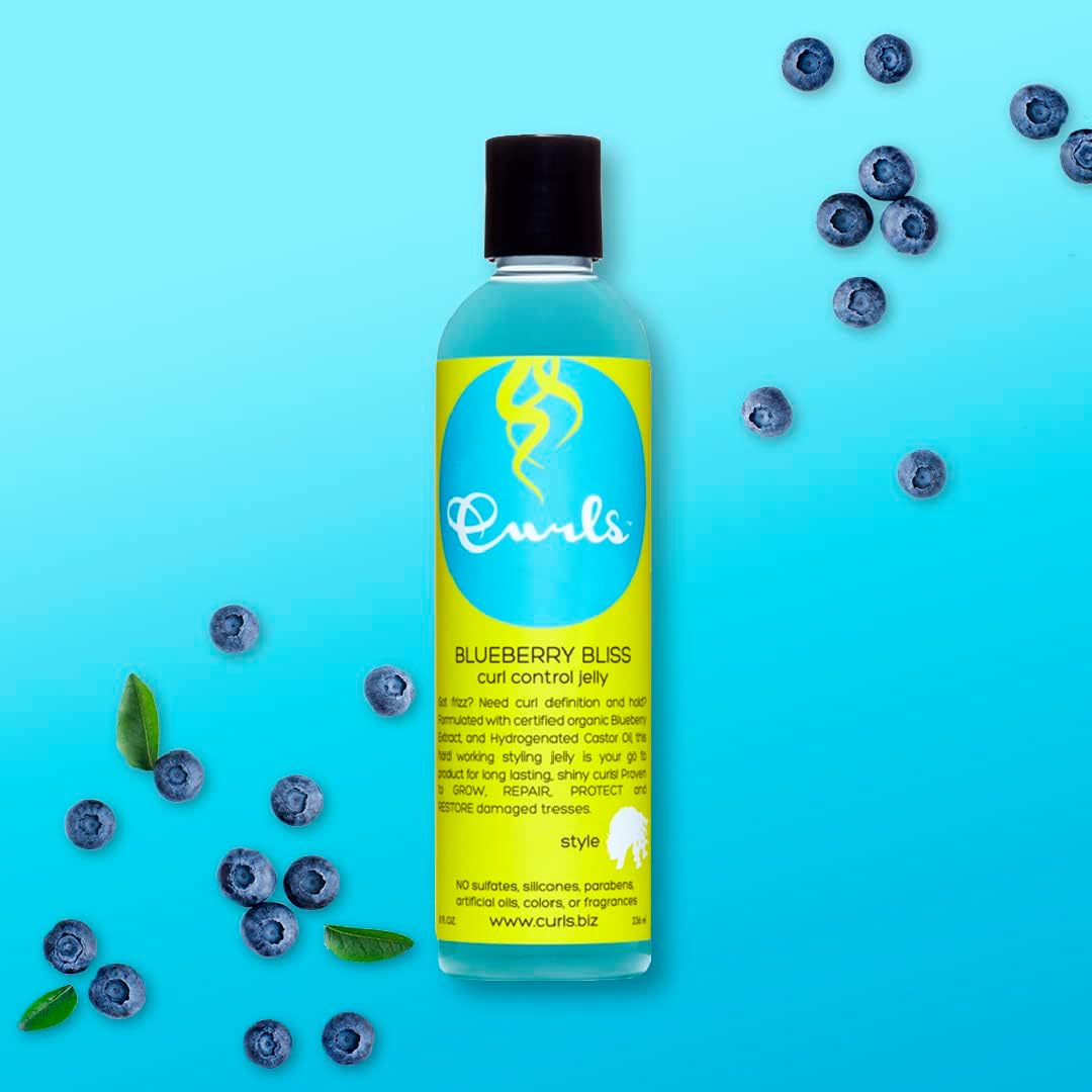 CURLS - Blueberry Bliss Control Jelly Gel Definidor de Rizos con Arándano, Argán y Ricino 236 ml - Define con Fijación Media sin Frizz - Rizado y Afro