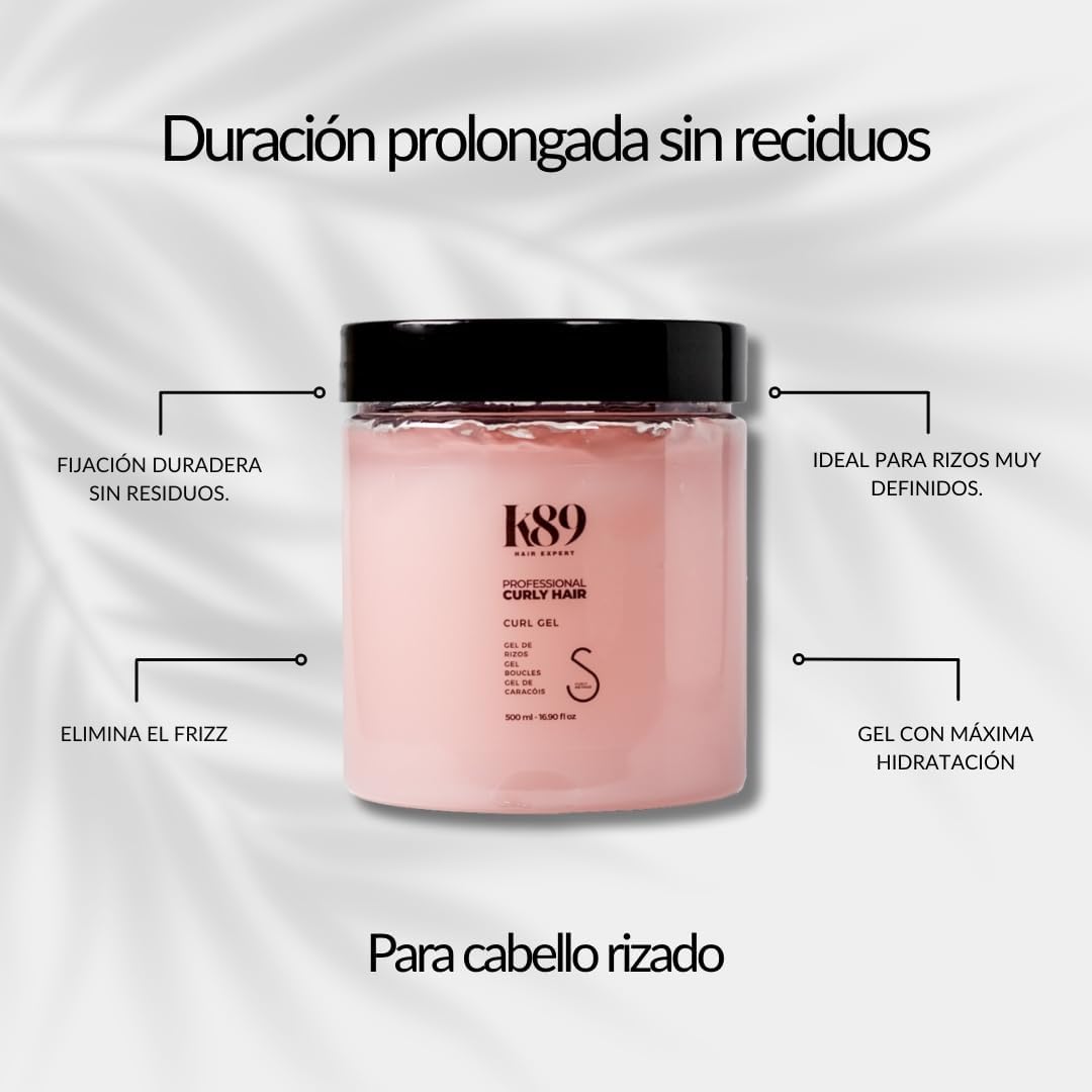 K89 - Curly Hair Curl Gel Definidor de Rizos con Aceite de Argán 500 ml - Alta Fijación y Efecto Cast 48 h - Método Curly, Sin Siliconas ni Sulfatos