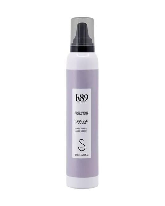 K89 - Professional Curly Hair Mousse Flexible Espuma de Fijación Flexible 200 ml - Define el Rizo sin Cast ni Efecto Duro - Sin Alcohol, Método Curly