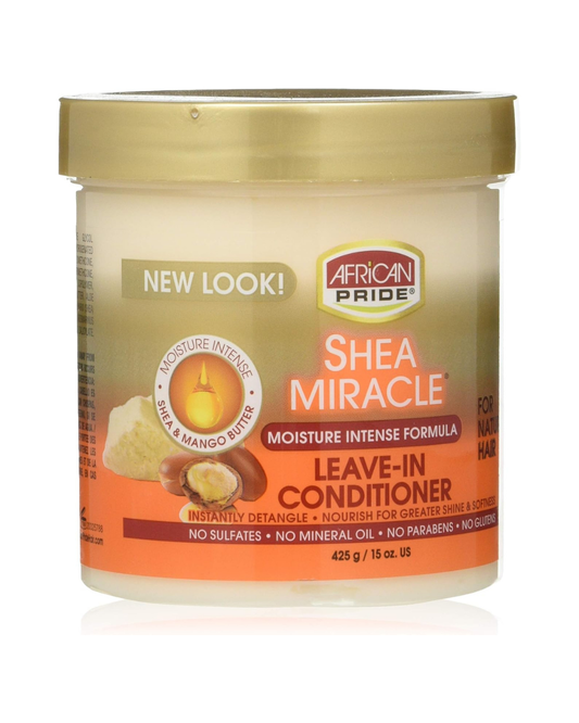African Pride Shea Miracle Leave-In Conditioner 425 g - Acondicionador sin aclarado con manteca de karité y mango para hidratar y desenredar
