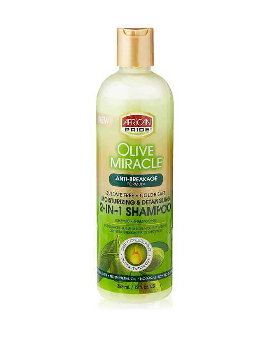 African Pride Olive Miracle 2 en 1 Champú y Acondicionador 355 ml - Limpieza, hidratación y desenredado para cabello seco y texturizado