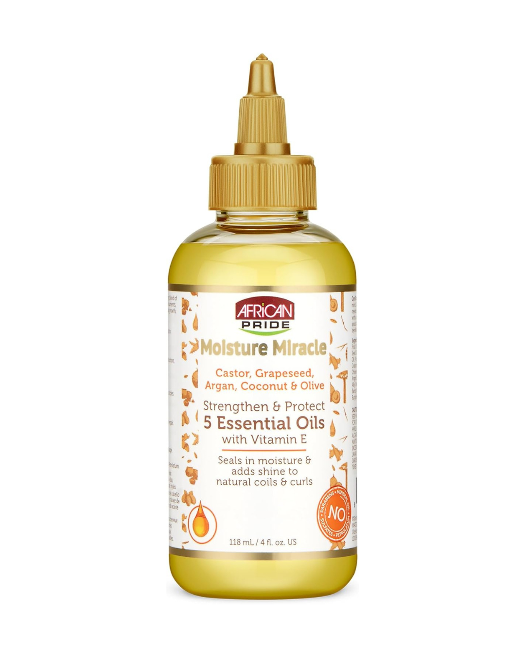 African Pride Moisture Miracle 5 Essential Oils 118 ml - Aceite capilar nutritivo para fortalecer, proteger y sellar la hidratación