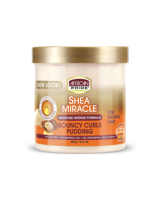 African Pride Shea Miracle Bouncy Curls Pudding 425 g - Crema definidora para rizos elásticos, hidratados y sin frizz