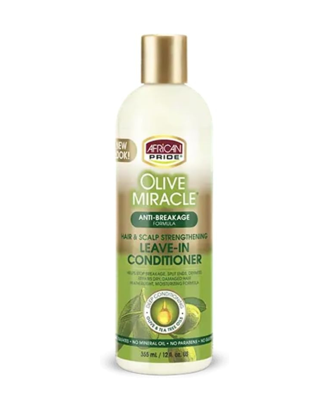 African Pride Olive Miracle – Acondicionador antirotura sin enjuague (355 ml) | Leave-in nutritivo para fortalecer, desenredar y controlar el frizz
