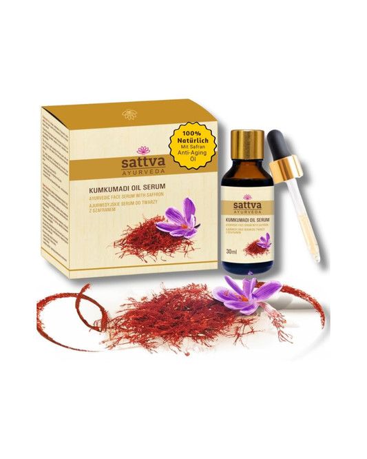 Sattva Ayurveda Kumkumadi Aceite-Sérum con Azafrán (30 ml) | Aceite facial ayurvédico iluminador para tono más uniforme