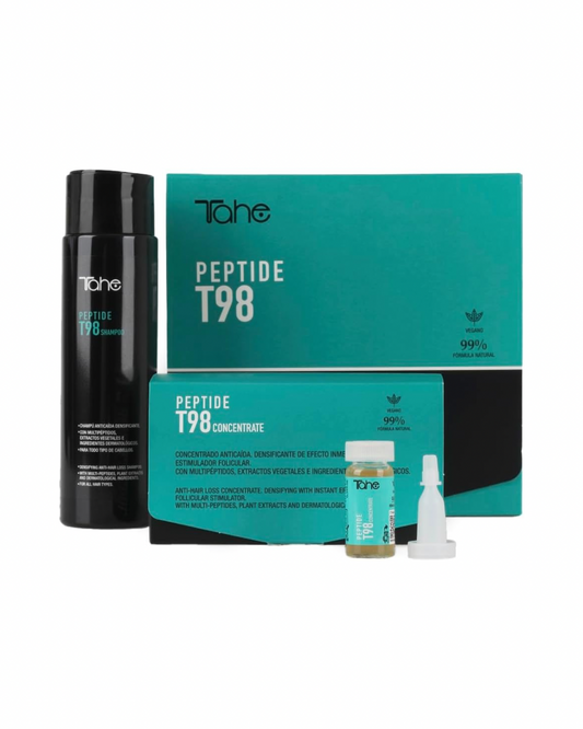 TAHE - Peptide T98 Pack Anticaída Densificante Concentrado 6x10 ml y Champú 300 ml - Estimula el Folículo y Redensifica - Multipéptidos y Colágeno