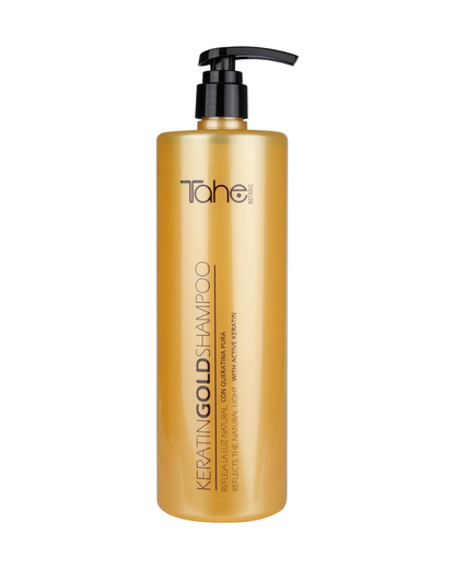 TAHE - Keratin Gold Champú Queratina Pura y Oro Líquido 1000 ml - Repara, Aporta Brillo, Suavidad y Volumen - Cabello Dañado, Teñido y Encrespado
