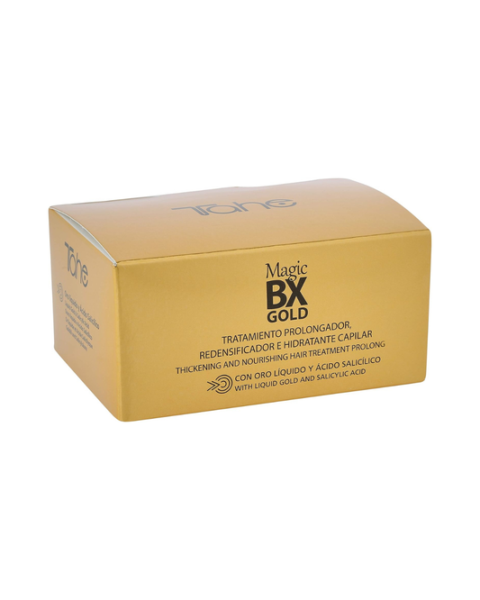 Tahe Magic BX Gold Tratamiento Capilar Redensificador Hidratante de Larga Duración, Caja de 5 Ampollas 10 ml. Brillo Infinito, Melena Densa, Suavidad Extrema