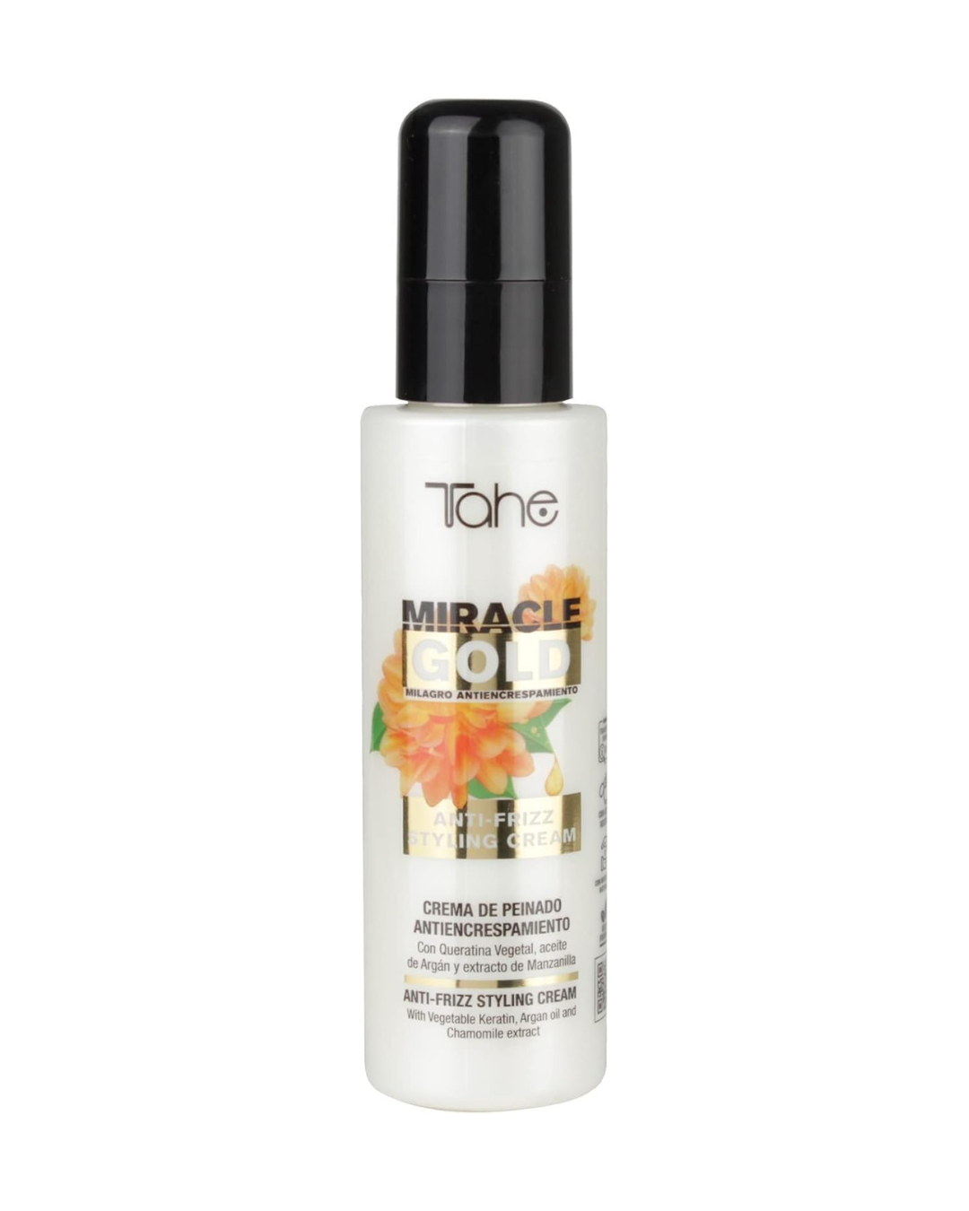 Tahe Miracle Gold Crema de peinado antiencrespamiento con Queratina, Argán y Manzanilla, 100 ml