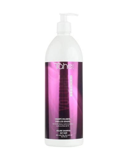 TAHE - Volume Champú para Cabellos Grasos con Arcilla Blanca y Leche de Arroz 1000ml - Cabello Limpio y Suelto más Tiempo - Aporta Cuerpo y Volumen